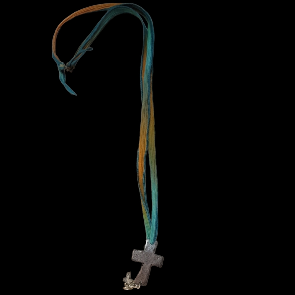 Handmade Cross Necklace with Ribbon Chain